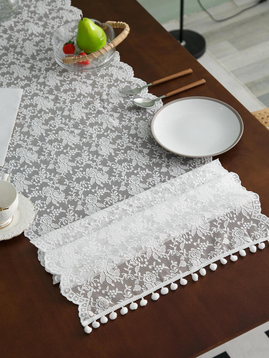 1pc Rose & Lace Embroidery Decorative Table Runner