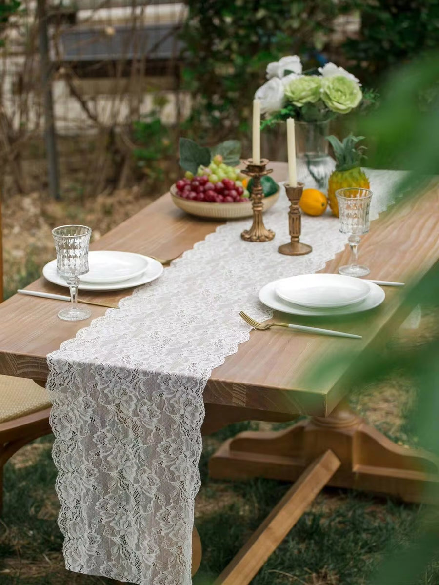 1pc White Lace Rose Wedding Reception Table Runner Decoration