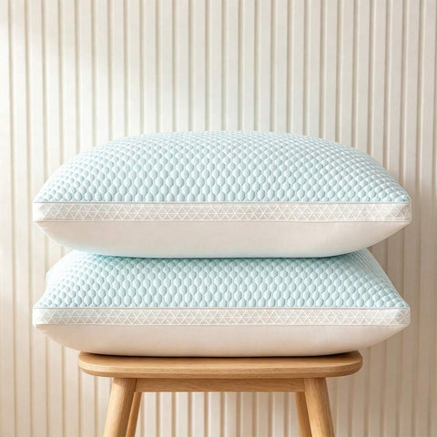 Two Cooling Ice-Tofu Pillows With Massage Beads, Featuring 900g Of Breathable Filling, Ideal For Those Who Feel The Heat. With An Adjustable Zip And Machine-Washable Design, They Provide Year-Round Support For Side, Back And Stomach Sleepers.